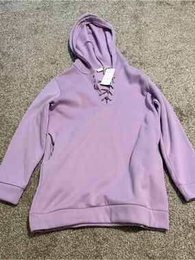 Lavender Lace-Up Tunic Hoodie - Women